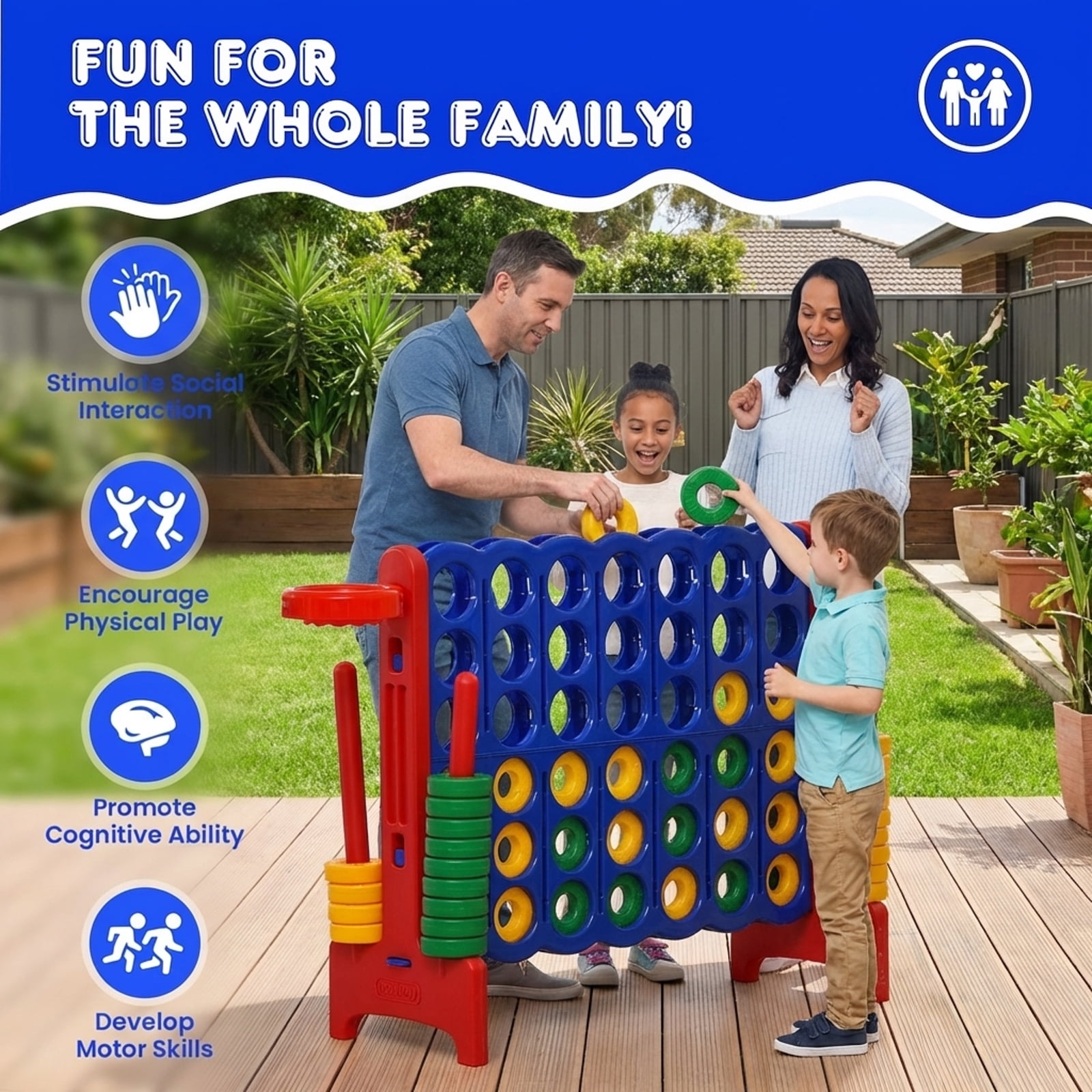 Redsmile 2.5ft 4-to-Score Giant Game Set Red - Portable Outdoor Indoor Game for Birthday Party BBQ Camping Family Fun