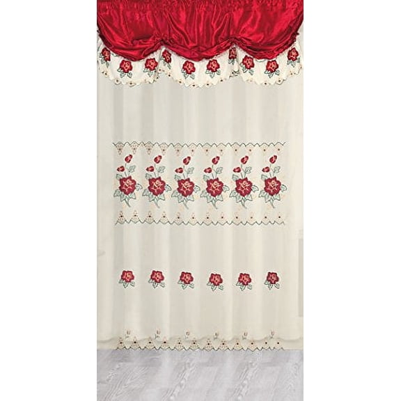 Green Pink Burgundy Room Decor Embroidery Sheer Valence Window Curtain Drapes 60x90 18"Embroidery Satin Sheer Blind Panel Shade Tier Window Curtain (1, Burgundy Sheer Curtain)