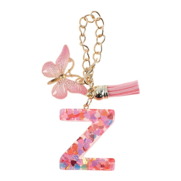 Unique Bargains 1 Pc Heart Sequin Letter Z Butterfly Tassel Pendant Water Cup Pendant Pink Metal Resin