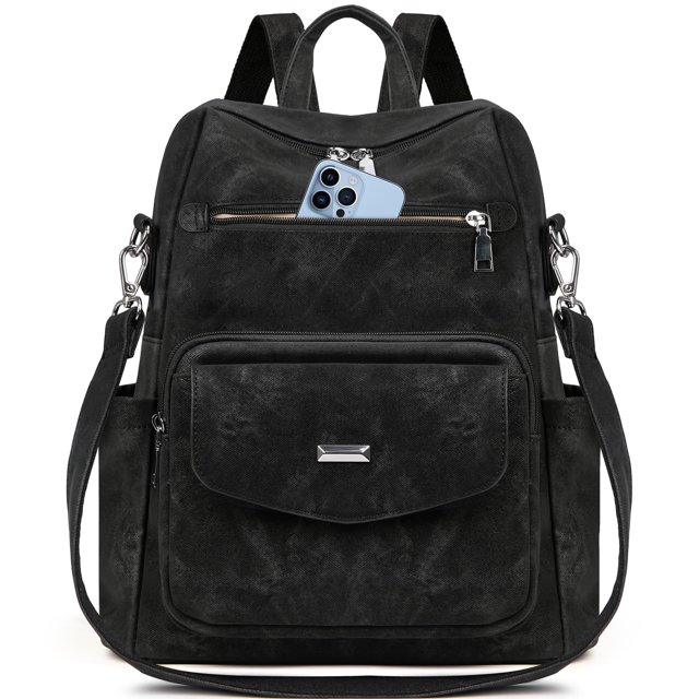 Mochila RAINSMORE convertible de piel sintética de 13.3 pulgadas, color negro