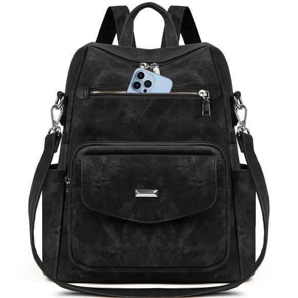 Mochila RAINSMORE convertible de piel sintética de 13.3 pulgadas, color negro