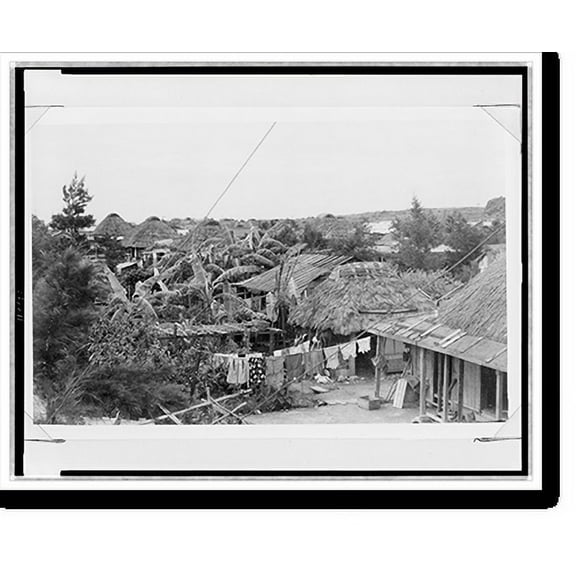 Historic Print, [Scene of a replaced village of Sobe, Yomitan-son, with poorly constructed houses of people whose land was requisitioned for military use], 16" x 20"