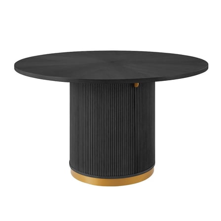 Best Master Furniture Tappelle Mid-Century Modern Round Storage Dining Table with Gold Accents, Black