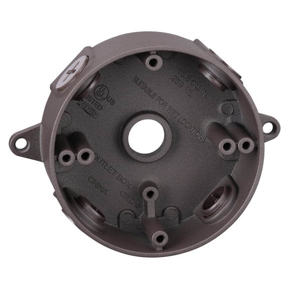 4 Inch Round Outdoor Electrical Box with Cover, Die-Cast Aluminum, IP65 Weatherproof, Six 1/2-Inch Knockouts, UL Listed, 16 Cubic Inch, Brown