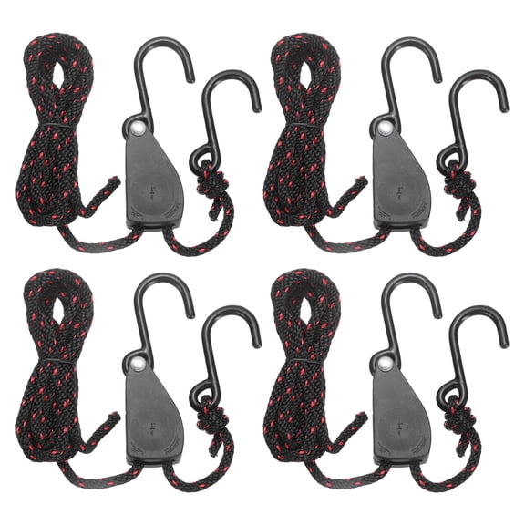 Uxcell 4 Pairs 1/4" Adjustable Rope Hanger, 7.87ft(2.4 Meter) Heavy Duty Ratchet Tie Down Strap with S Hooks for Hanging Plants, Grow Light and Various Tie-Down Uses, Black/Red