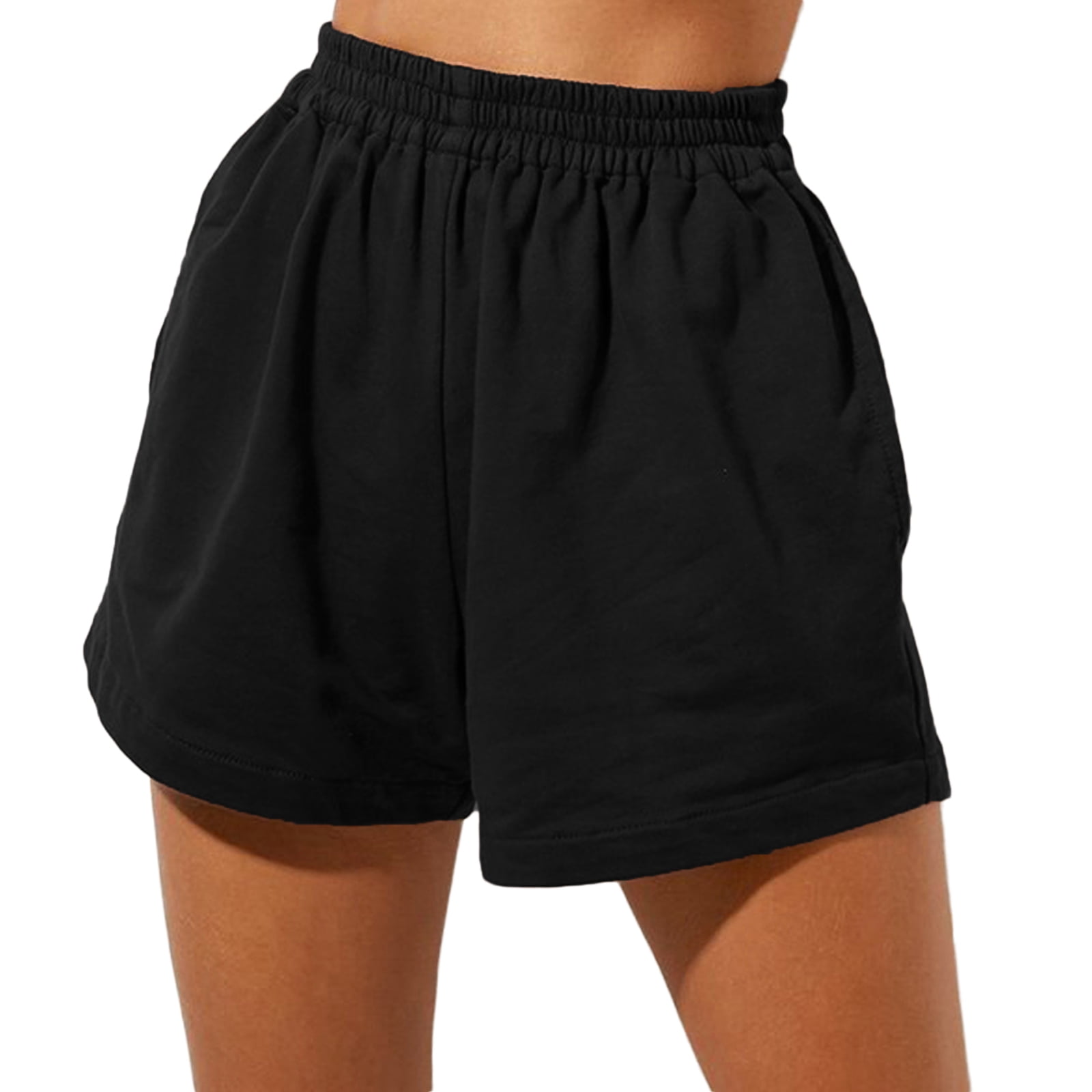 FOCUSNORM Women Comfy Cotton Elastic Waist Loose Lounge Shorts with Pockets  Workout Yoga Sweat Shorts 