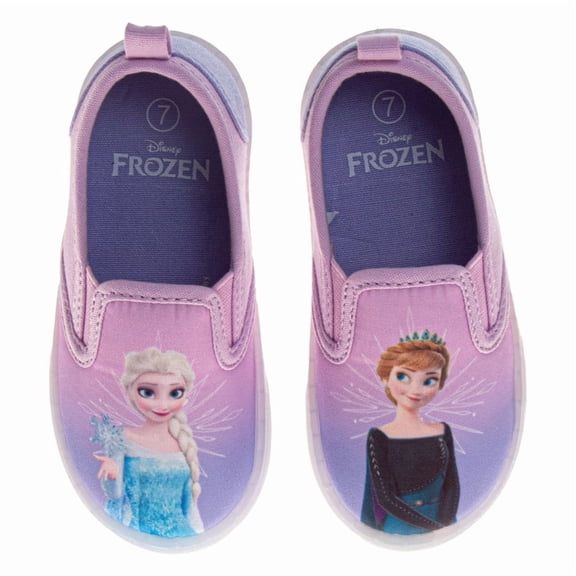 Disney Frozen Design Elsa And Anna Slip On Canvas Girls, Easy Wear Casual Style Glitter Detail (Toddler Little Kid), Pink Lilac, Size: 10