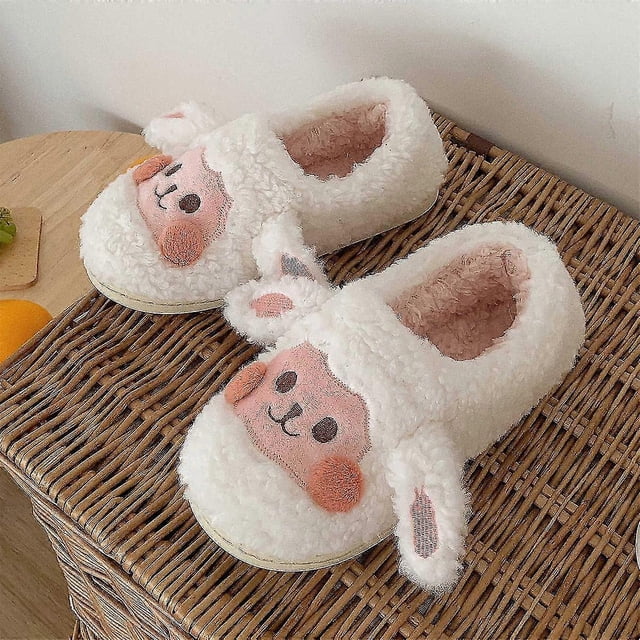 Cute Animal Fur Slipper For Women Men Fashion Kawaii Fluffy Winter Warm Slippers Lovers Cartoon Teddy Bear House Shoes White Monkey2