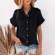 thumbnail image 2 of Camisa de algodón Fnochy con botones para mujer, informal, de manga larga o corta, holgada, con cuello, de lino, para trabajo, con bolsillo, para otoño, 2 of 6