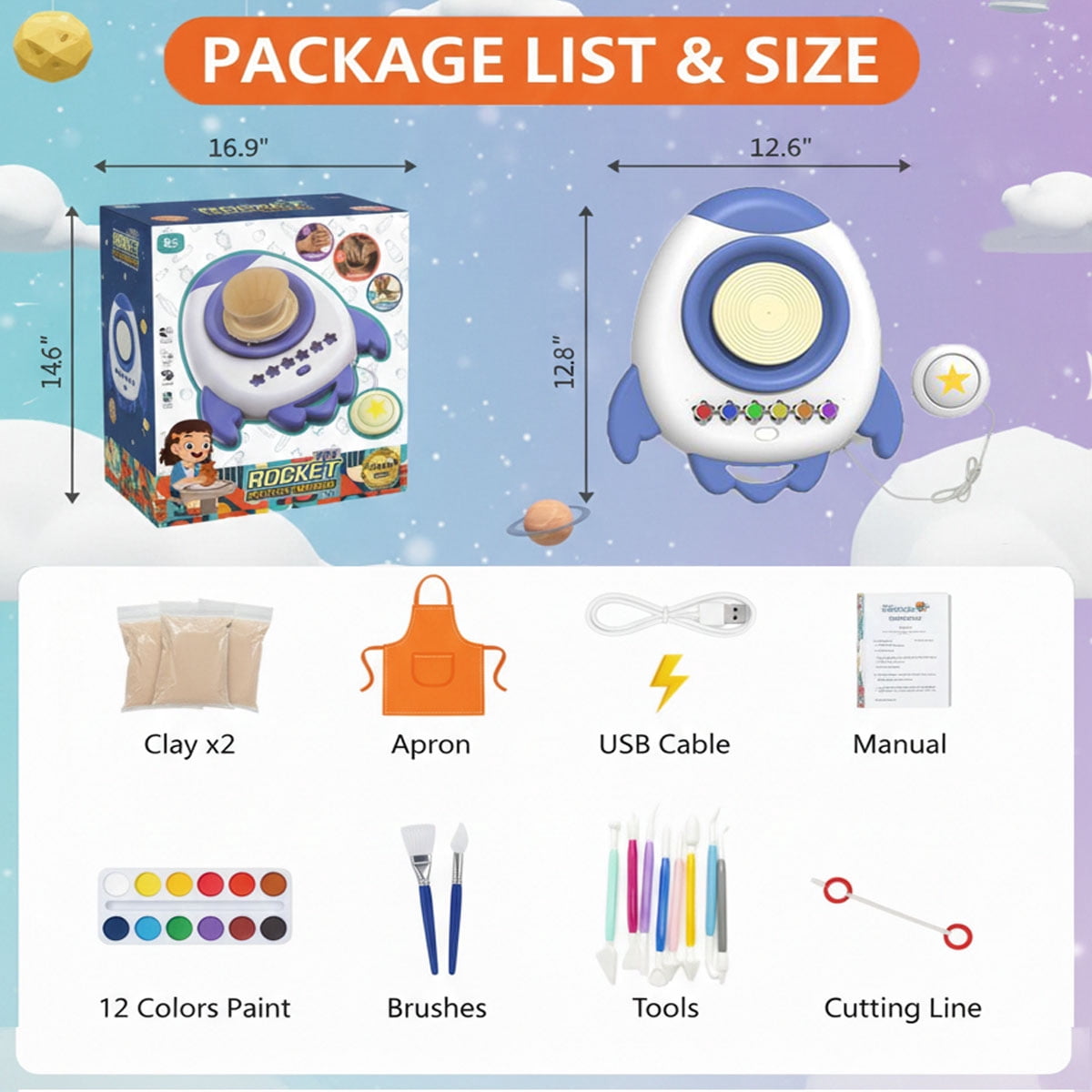 Ejoyoyin Pottery Wheel for Kids, Easy Crafts Complete Pottery Kit for Kids Beginners Ages 6+, Mini Clay Kit with Sculpting Tools, Ideal Birthday Gift