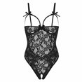 thumbnail image 3 of Kilaqueen Sexy Hollow Out Lingerie Bodysuit Adjustable Halter One-Piece Teddy Cut Out Babydoll Lingerie Floral Jumpsuit Suit Backless Nightwear, 3 of 9