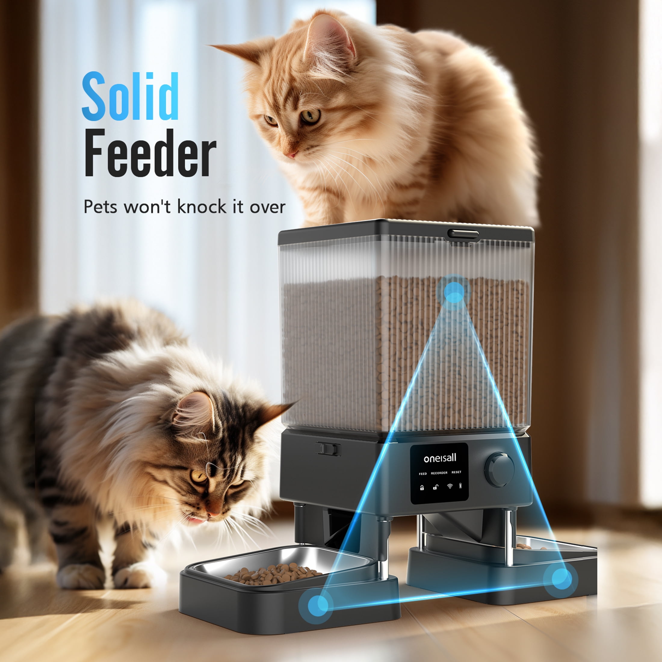 Oneisall 5L/20 Cups Automatic Cat Feeder with 5G WiFi & APP Control, PFD-002 PRO Double Bowl Cat Food Dispenser with 1 Desiccant Bag, Timed Automatic Pet Feeder for 2 Cats/2 Small Dogs - Black