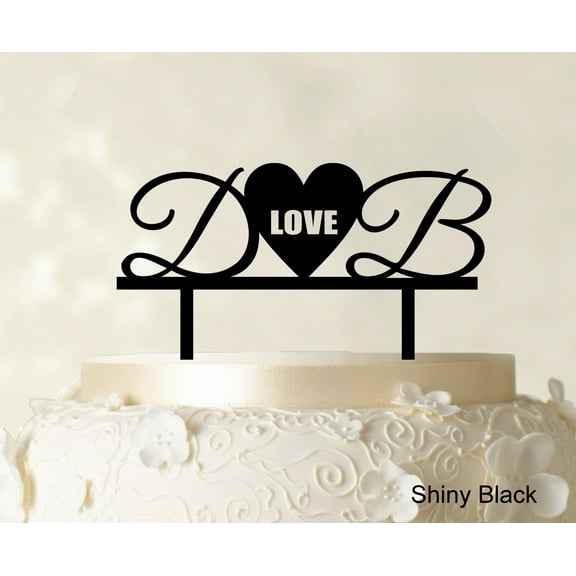 "Custom Initial Wedding Cake Topper Personalized Shiny Black Cake Topper Color Option Available 5""-7"" Inches Wide"