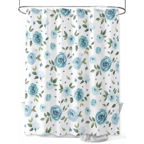 Fsddascl Turquoise Flowers Shower Curtain Set - Long 72" x 84" Washable Bathtub Curtain with 12 Hooks, Modern Botanical Floral Leaves Plants Waterproof Fabric Stall Shower Curtains for Bathroom