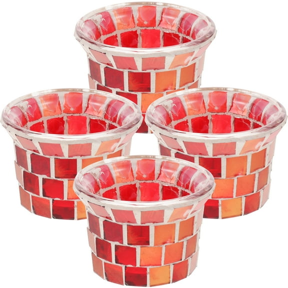 FENGGUIQU Tealight Holders Glass Candle Holders Red 4Pcs