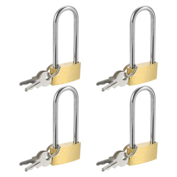 Uxcell Solid Brass Padlock with Keys, 4 Pcs 9/16" Wide Body 1.7 Inch Long Shackle Waterproof Rustproof Keyed Locks for Storage Unit Sheds Garages Fence Gym Locker