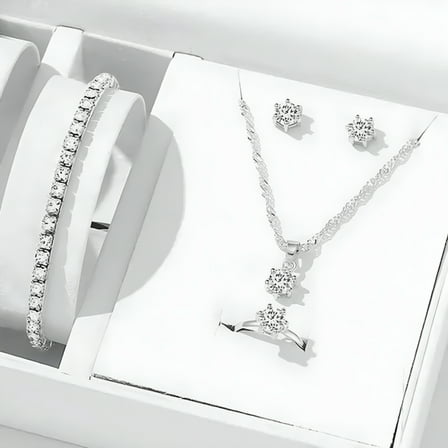 DESIGNICE 5Pcs Elegant Crystal Delicate Jewelry Sets For Women Necklace Earrings Ring Bracelet