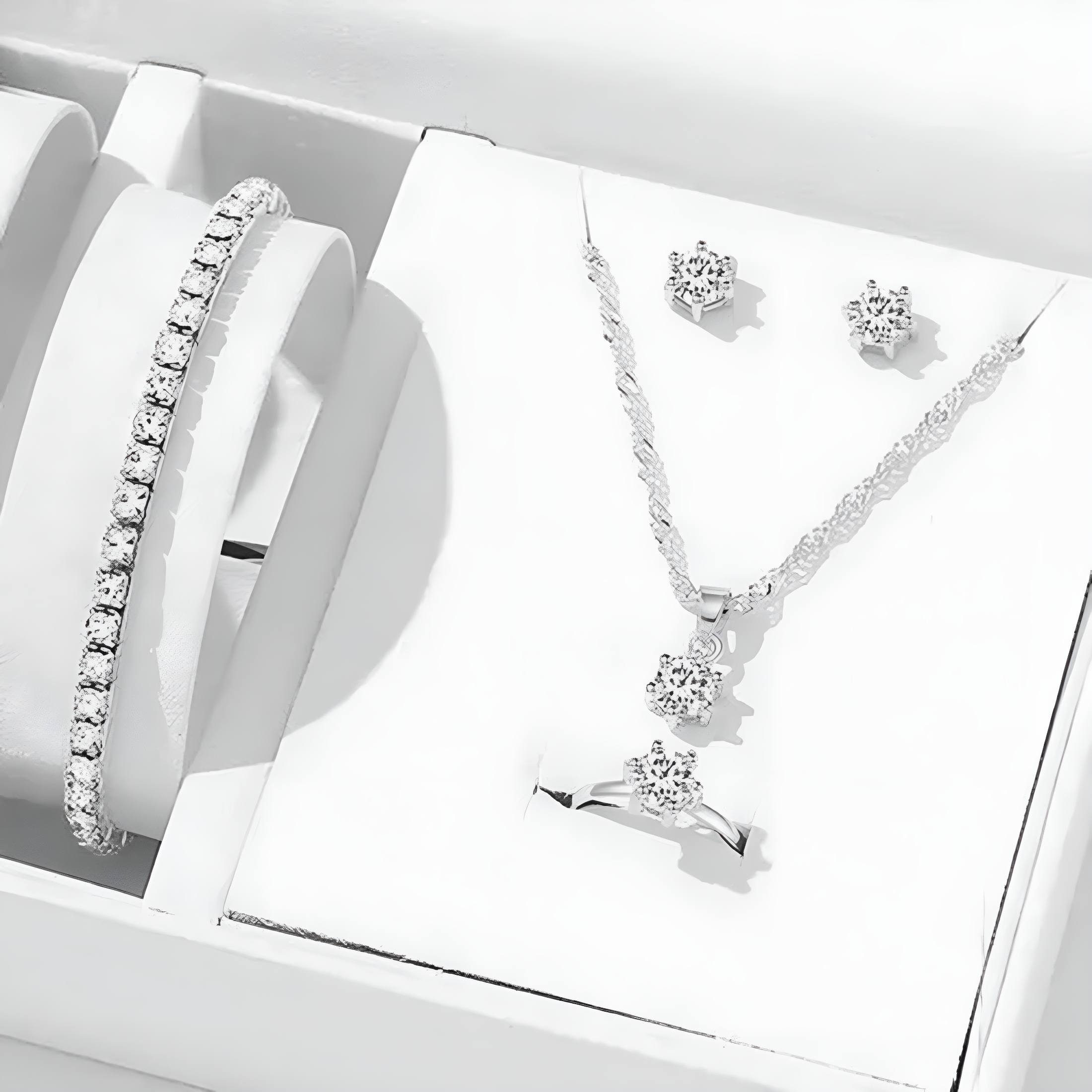 DESIGNICE 5Pcs Elegant Crystal Delicate Jewelry Sets For Women Necklace Earrings Ring Bracelet