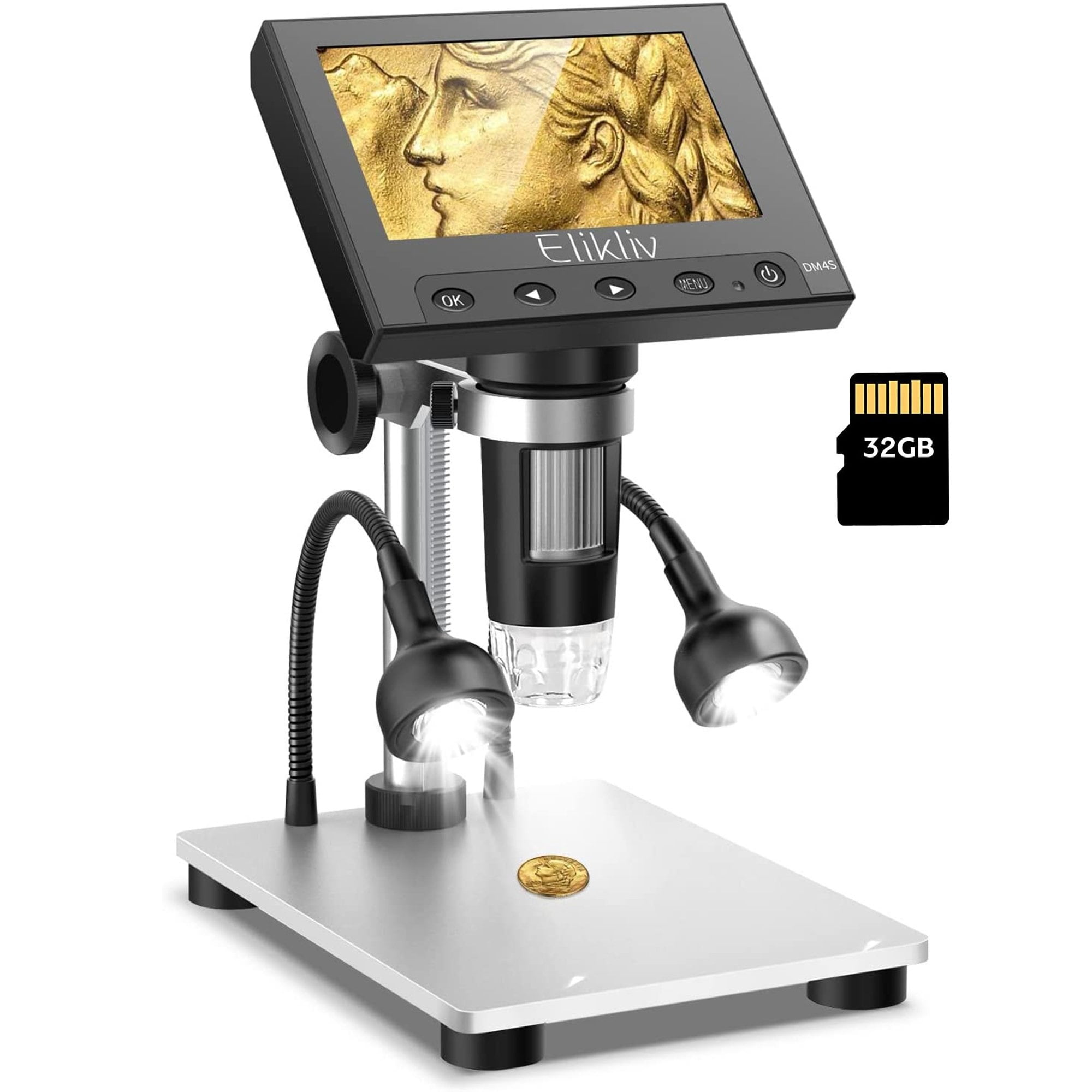 Elikliv Coin Microscope for Error Coins, 4.3'' 1000X LCD Digital with Screen 1080P USB Microscope Camera, 10 LED Fill Lights, Stand, PC View, Compatible with Windows/Os - Walmart.com