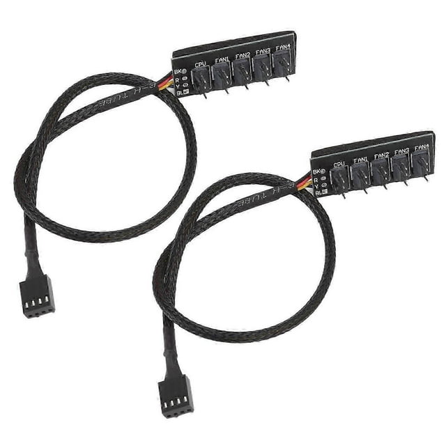 2pcs PWM Fan Hub Splitter 4 Pin Black 1 to 5 Way Self Adhesive Fan Extension Splitter for 3 Pin 4 Pin Connectors