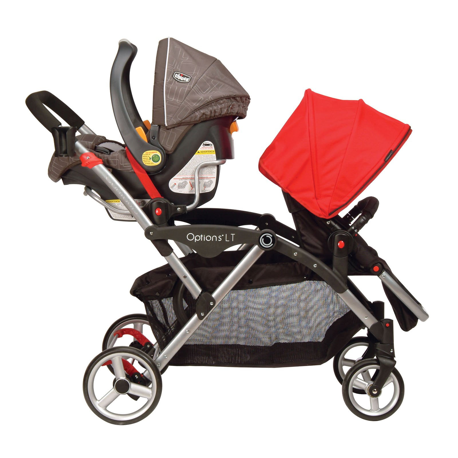 contours options double stroller red
