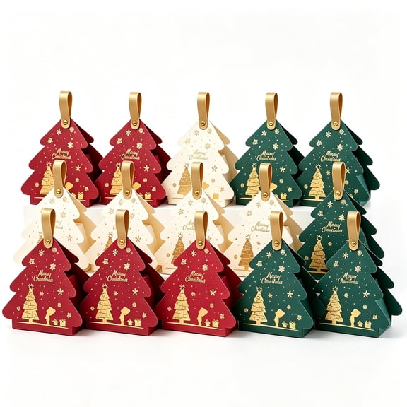 Nealison 15 Piece Christmas Tree-Shaped Gift Boxes with Handles – Paper Candy Packaging Boxes for Christmas, Weddings, and Party Favors.