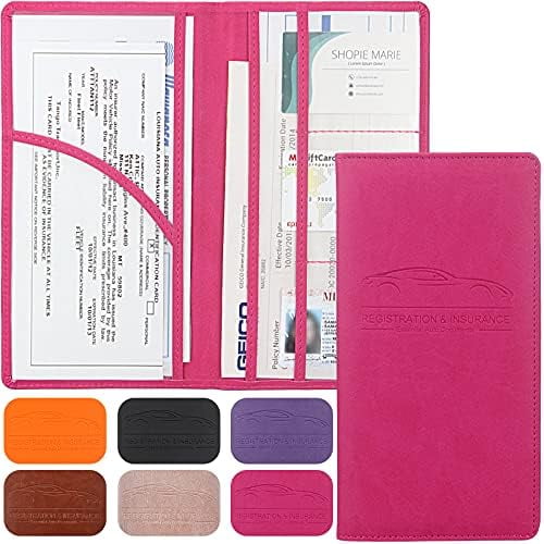 Car Registration and Insurance Holder Premium Leather Registration and Insurance Card Holder vehicle Glove Box Car Organizer with Magnetic Shut for Cards Essential Document Driver Licens