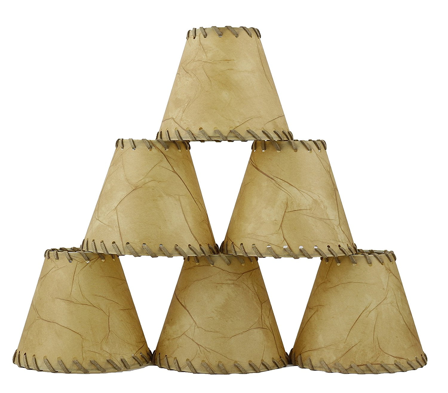 Tan Chandelier Lamp Shades Laced Faux Leather Hardback Clip On Set /4 NEW 4"x6" 