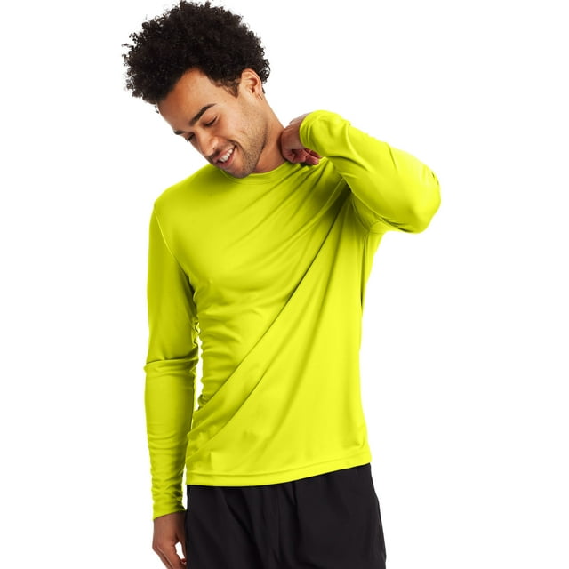 Hanes Mens Sport FreshIQ Cool DRI Long Sleeve Tee 2-Pack, L, Safety Green