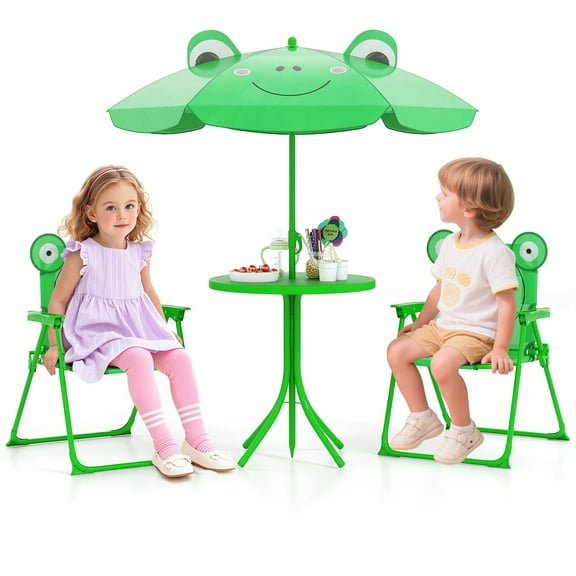 Infans Kids Picnic Table & Chair Set with 2 Folding Chairs & Height Adjustable Umbrella