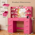 thumbnail image 4 of Vineego Vanity Desk with Adjustable Lighted Mirror, Vanity Table Set with Drawers & Storage Shelves, Makeup Vanity for Bedroom Dressing Room, Deep Pink, 4 of 7