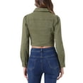 thumbnail image 3 of INSPIRE CHIC Women's Denim Jacket Puff Long Sleeve Cropped Length Washed Western Jacket M Army Green, 3 of 6