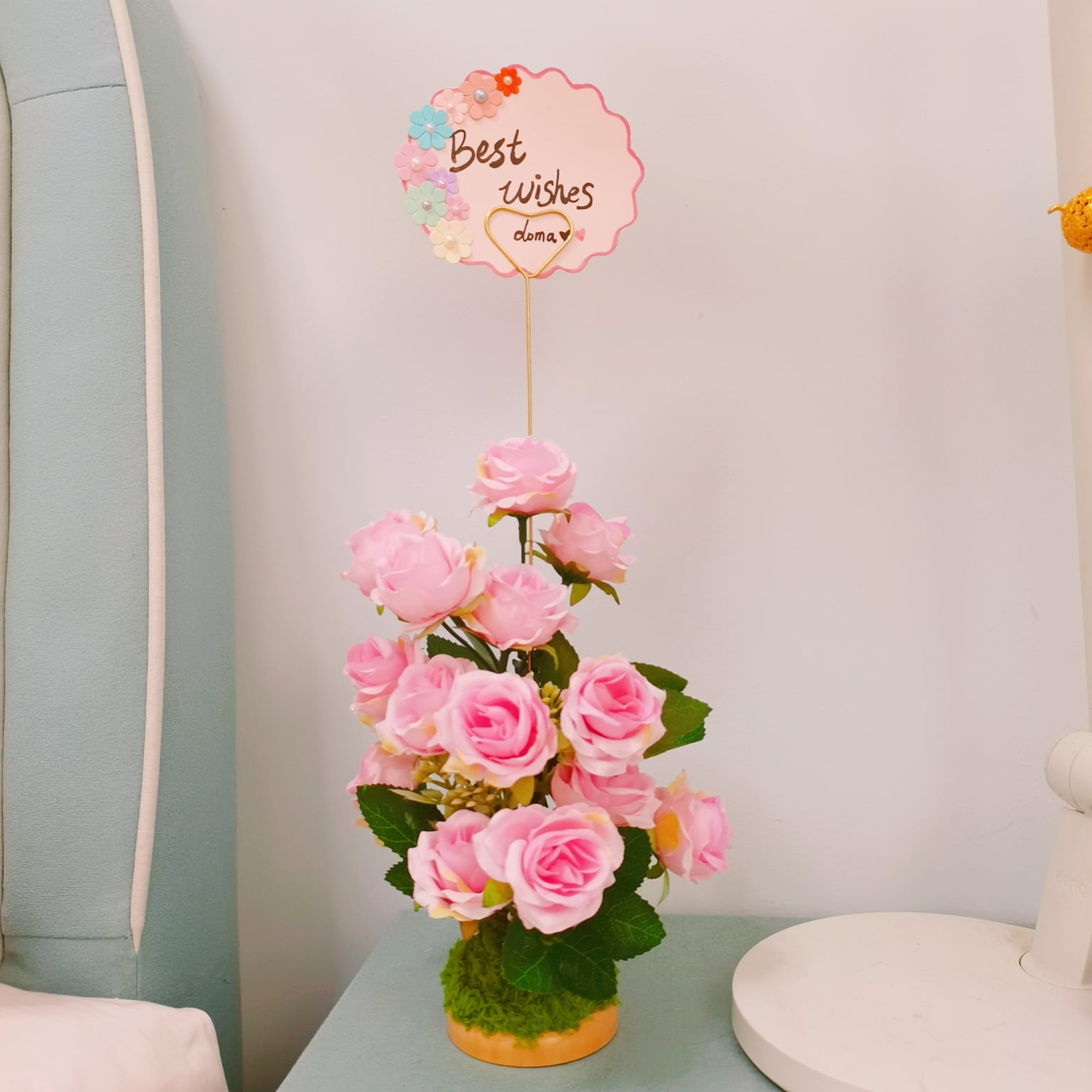 Handmade Original 40cm Height/15.75 inch Simulated Silk Rose Note Holder for Meetings,Parties, Birthdays, Anniversaries, +30Pcs Greeting Cards for Writing，Drawing