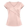 thumbnail image 4 of Rggeeun Womens T-Shirts Solid Color Satin Short Sleeve Wrap V Neck Drape Lightweight for Summer Everyday Wear Relaxed Tee,Pink,Xl, 4 of 4