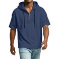 thumbnail image 4 of Hogleaql Men's Short Sleeve Hoodies 1/4 Zipper Lightweight Shirts Fashion Loose Drawstring Hooded Sweatshirt Outfits Navy 3XL, 4 of 8