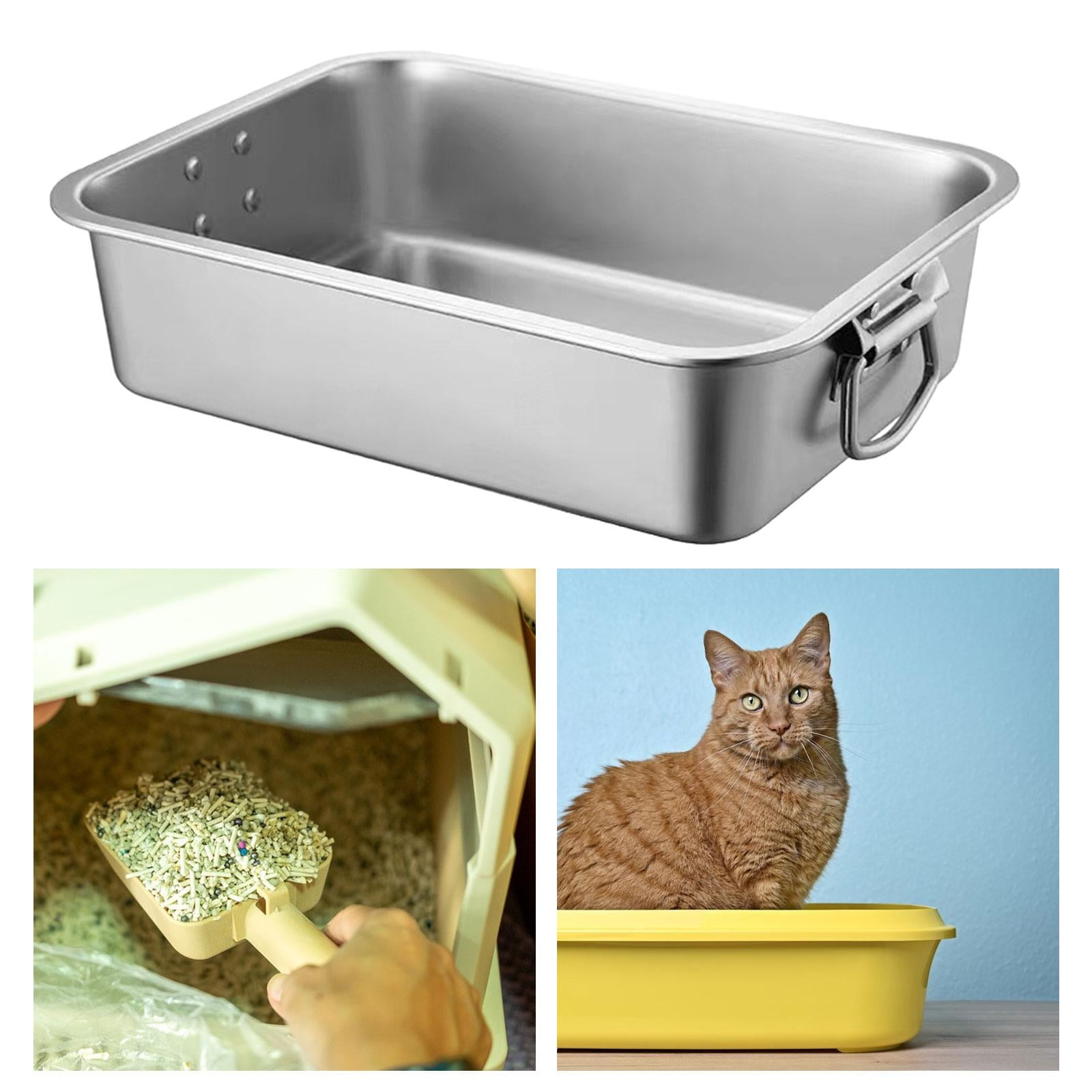 Bvdfgk Portable Stainless Steel Cat Litter Box Kitten Potty Box Anti-Scratch Toilet for 40cmx30cmx10cm