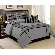 Unique Home 7 Piece MARMA Ruffle & Patchwork Bed In A Bag Clearance bedding Comforter Duvet Set Fade Resistant, Super Soft, All Sizes Queen King CalKing (King, Gray/Black)