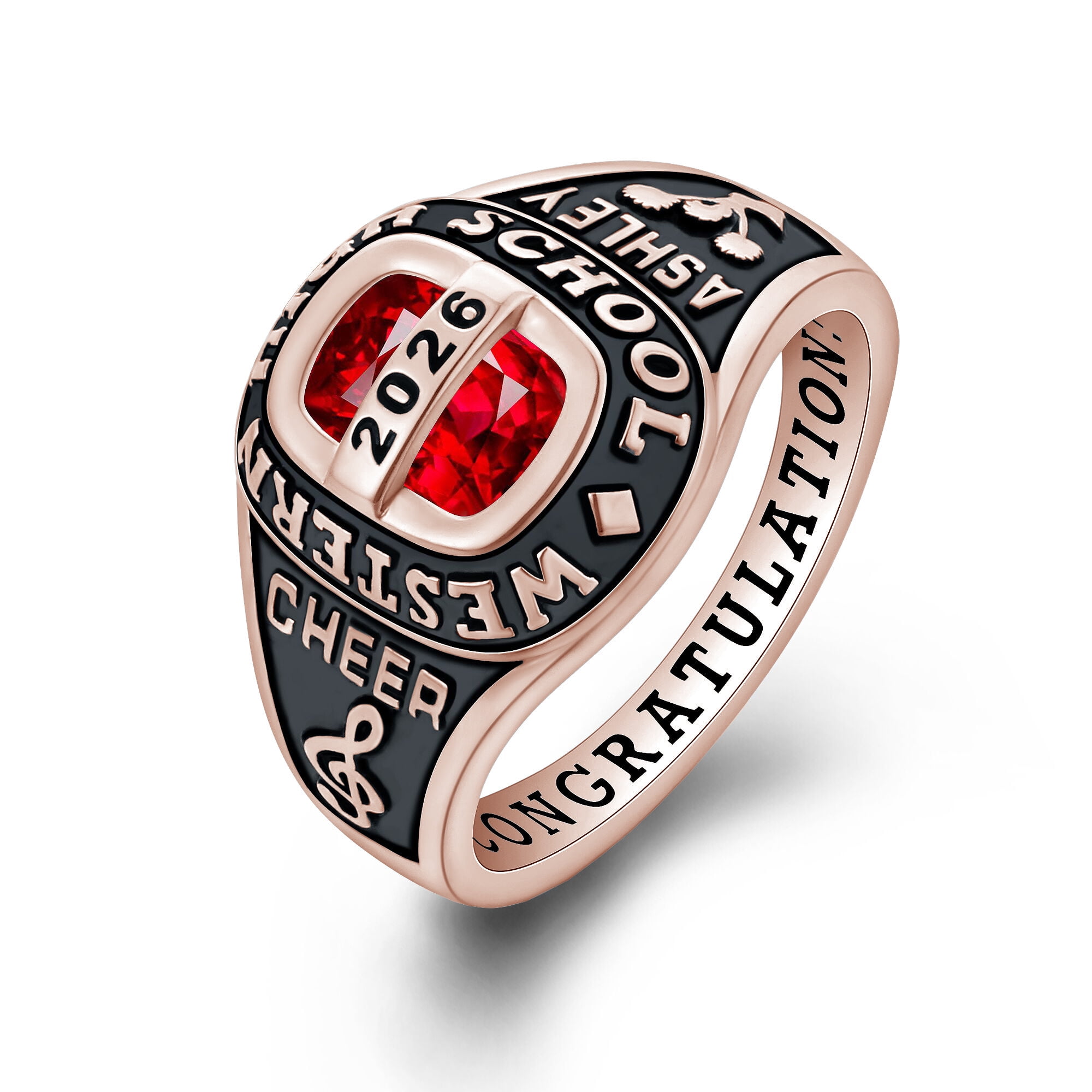 USA PJM Custom Women's Class Rings Sterling Silver 925 for High School & College, Rose Gold Plated