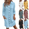 thumbnail image 1 of pstuiky Robes pour Femmes, Robe d'Été Unie à Manches Longues pour Femmes Mini Robes Liquidation, 1 of 6
