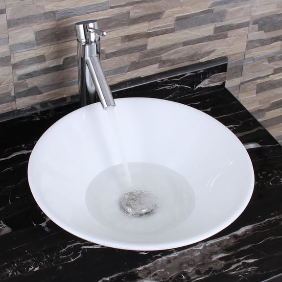 Elimax Funnel Shaped Porcelain Ceramic Sink Bowl on Flush Base with Chrome Pop-up Drain - 303 P01C
