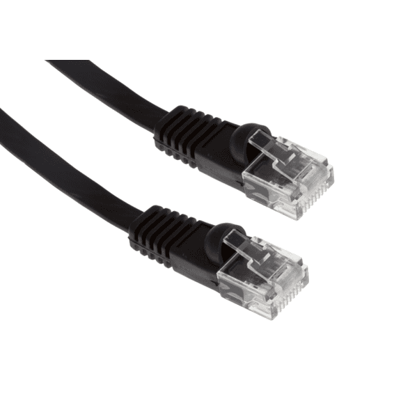 CATEGORY 6 FLAT CORD, AND BOOTED, UNSHIELDED AND TWISTED PAIR, 550MHZ, 32 AWG, BLACK, 15 FT LENGTH