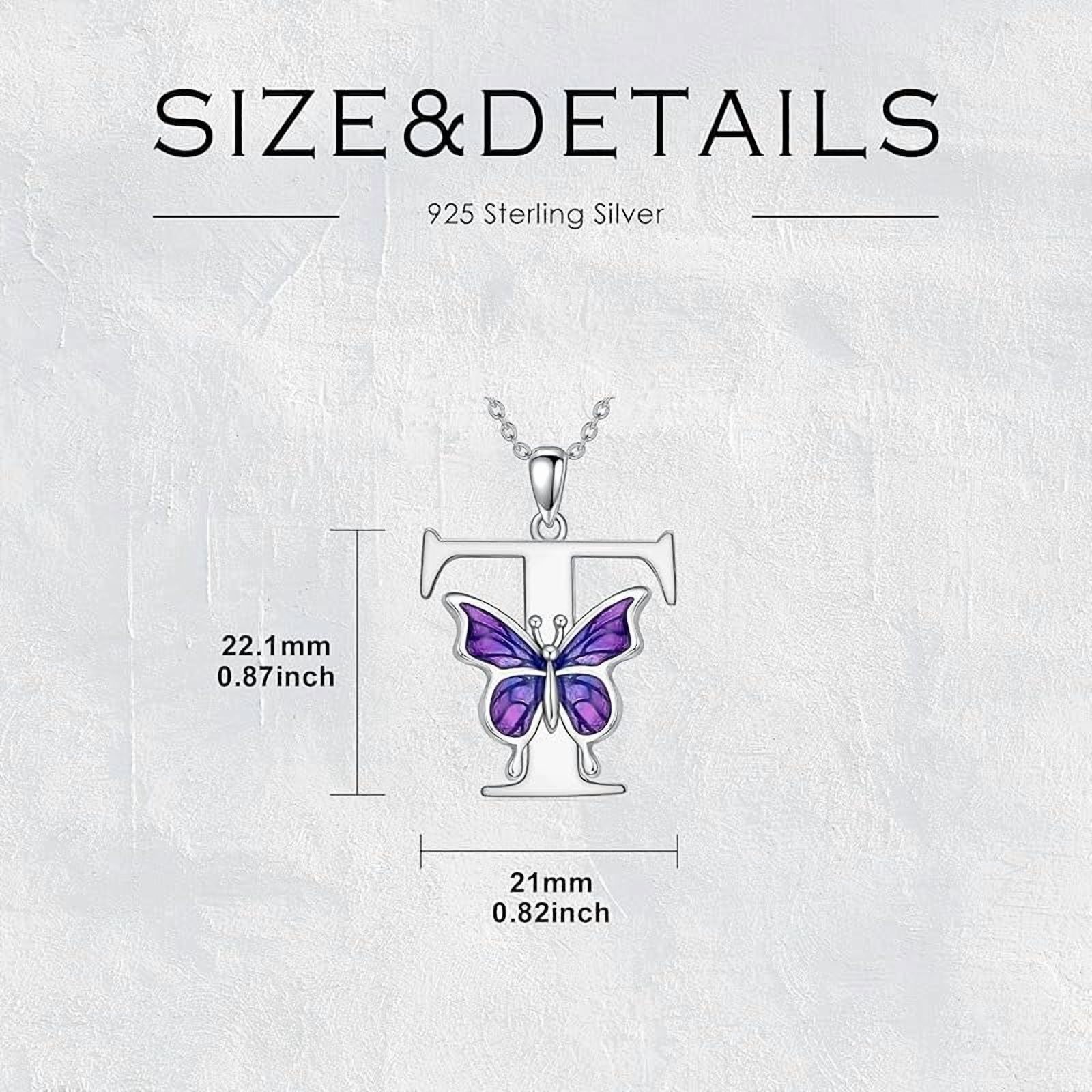 AOBOCO Initial Necklace for Women 925 Sterling Silver Purple Butterfly with A-Z 26 Letters Pendant Necklace for Graduation Gifts