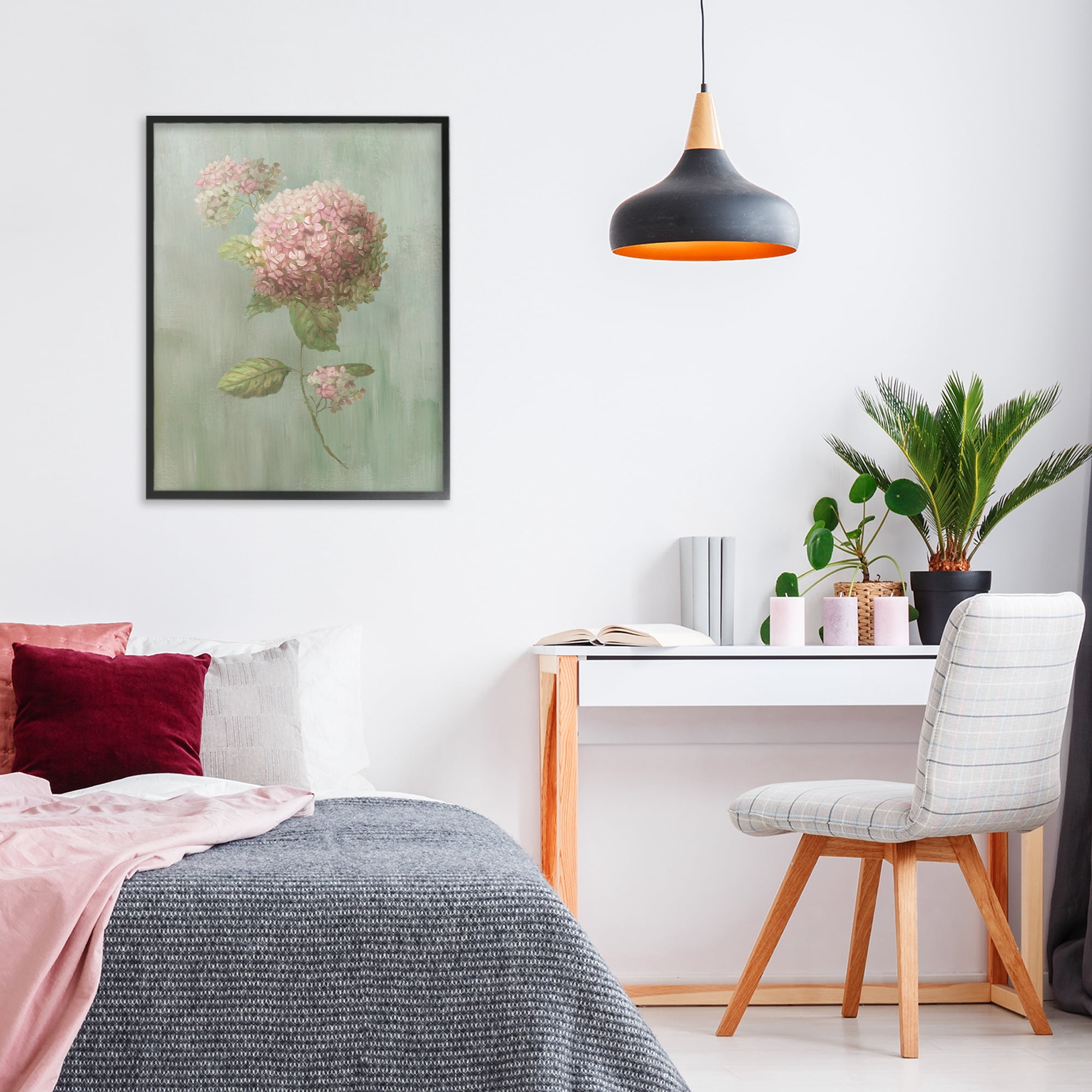 Stupell Industries Single Hydrangea Bushel Black Framed Giclee Art, design by Nan