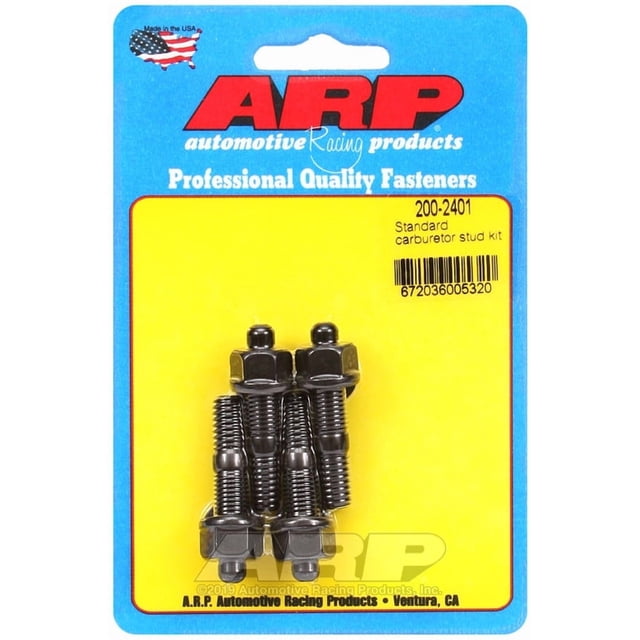 ARP Auto Racing Carburetor Stud Kit 200-2401 Standard Height; 5/16 Inch Diameter; 1.7 Inch Overall Length; Black Oxide; With Hex Nuts/Washers; 4