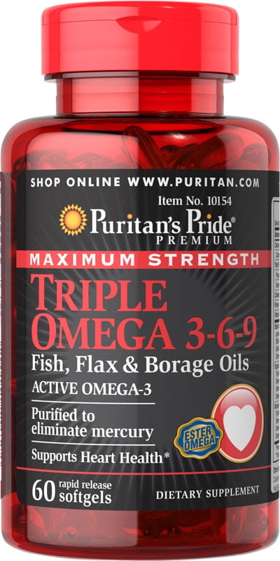 Puritan's Pride Maximum Strength Triple Omega 3-6-9 Fish, Flax & Borage Oils 60 Softgels