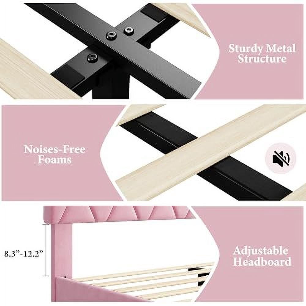 ChaoLink TWIN Size Platform Bed Frame with Upholstered Headboard, Fabric Upholstered Bed Frame with Adjustable Headboard, Bed FramePink flannel (800-17)