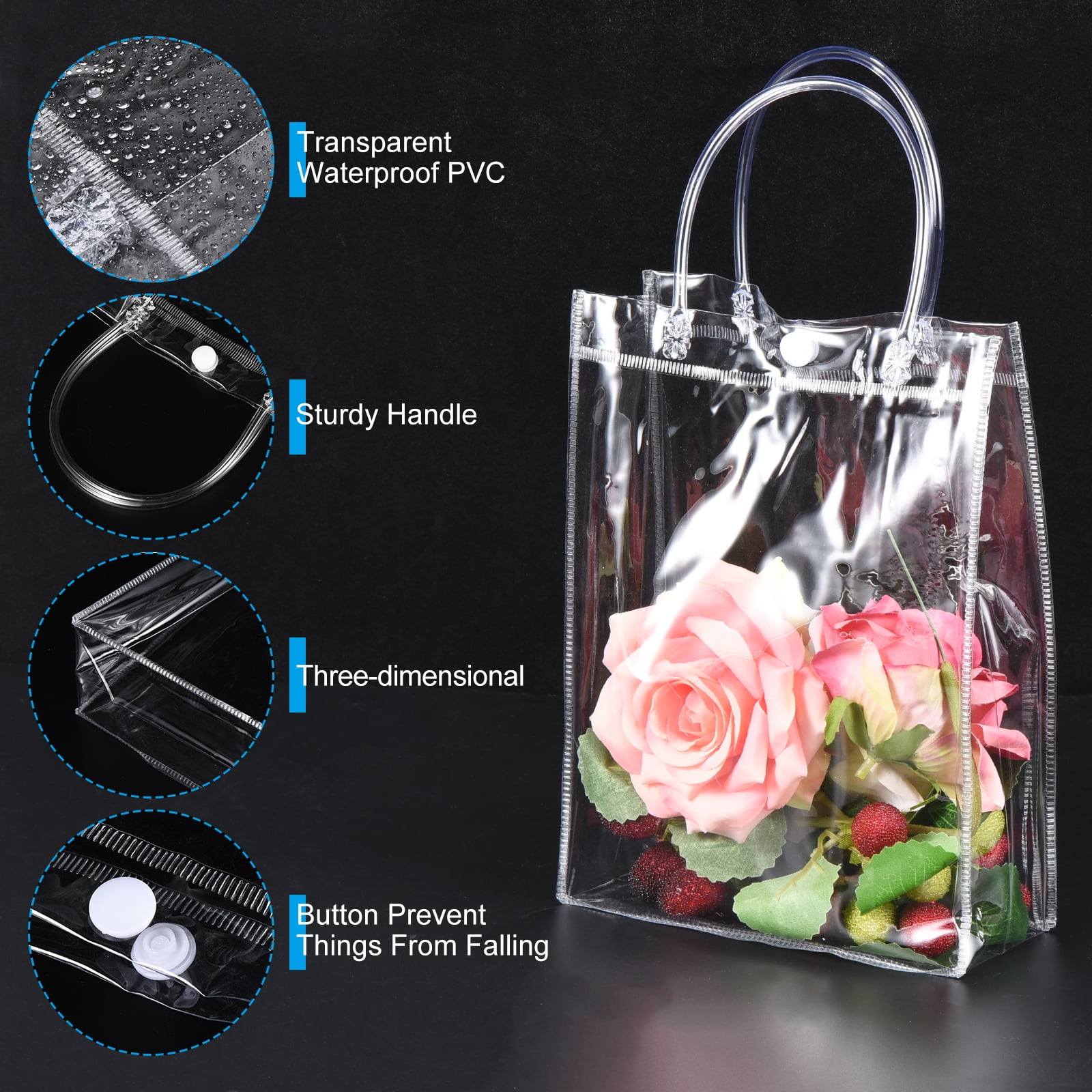 15pcs Clear Plastic Gift Bags with Handle,Reusable Transparent PVC Gift  Wrap Tote Bag for Birthday Gift Bags, Party Favor Bags, 12.2 x 10.23 x  3.14