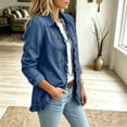 thumbnail image 6 of Stralyhd Jean Jackets for Women Denim Ruffle Trim Double Breasted Top V-Neck Long Sleeve Jacket Casual Fall Winter Jean Coat Dark Blue L, 6 of 6