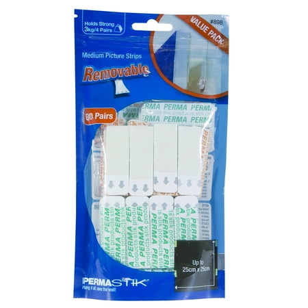 - PermaStik Removable Medium Picture Strips, 30 Pair Value Pack, Secures Picture Frames up to 9.8in x 9.8in in size, Holds weight of 6.6lbs per 4 pairs, White