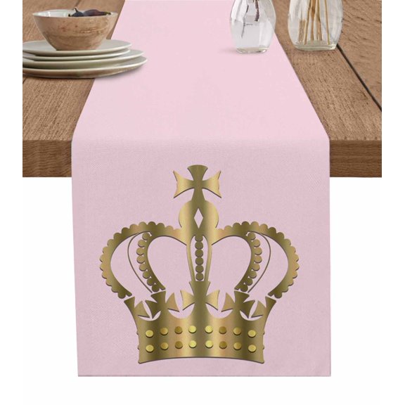 Golden Crown Table Runner 48 Inches, Pink Modern Minimalist Abstract Art Bed Runner Dresser Scarves Tabletop for Indoor Outdoor Parties/Ceremony/Banquet, 13" x 48"